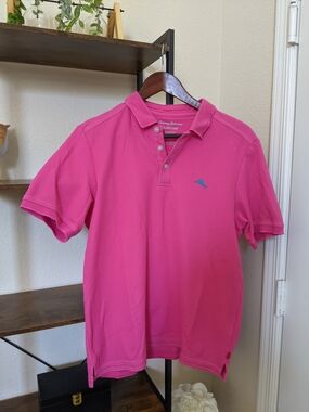 Tommy Bahama Pink 3 Button Polo Supima Cotton Blend Embroidered Logo Medium